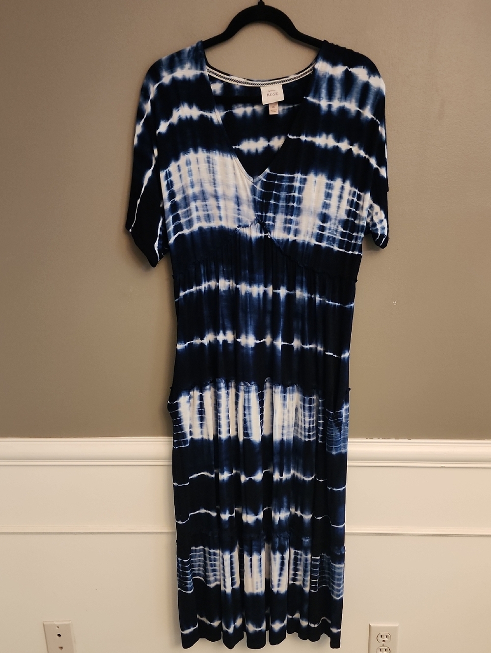 Knox Rose Tie-Dye Navy and White Midi Dress